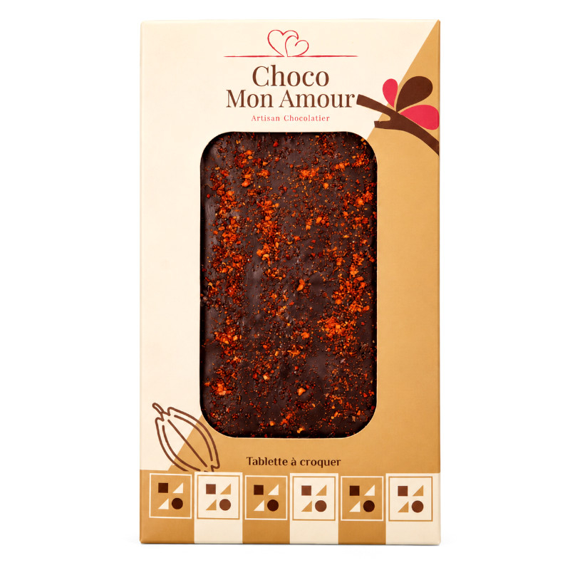 Chocolat noir 72 % d'Indonésie au piment d'Espelette bio