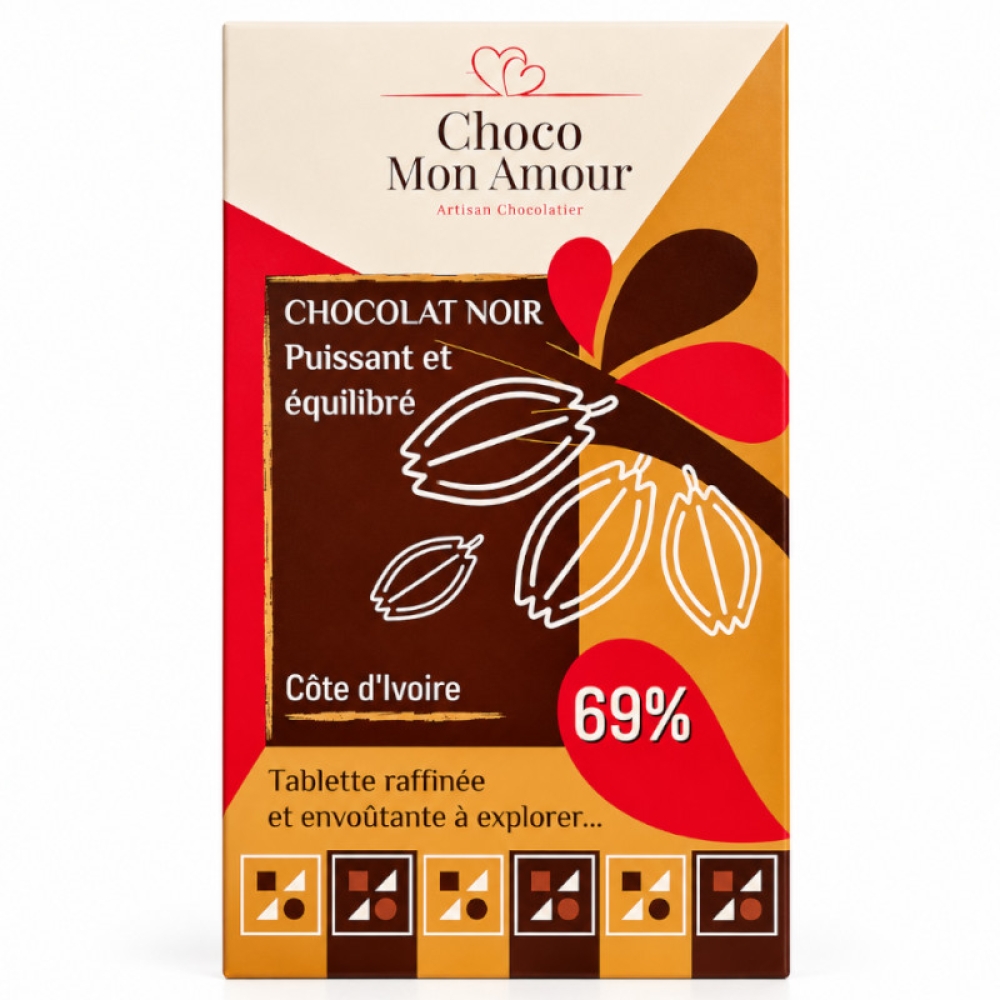 Tablette chocolat noir 69% Pure origine Côte d'Ivoire