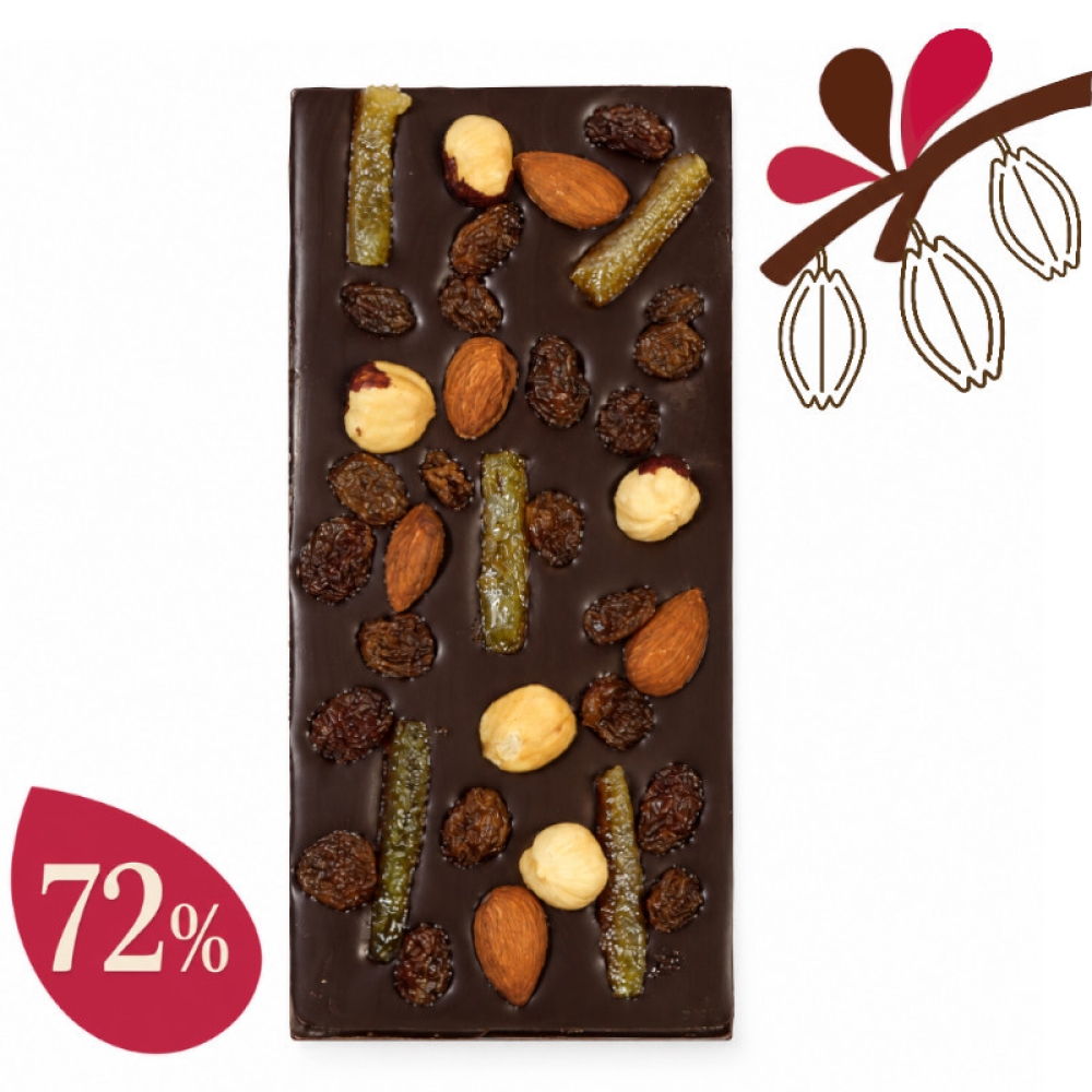 Tablette de chocolat noir aux fruits secs
